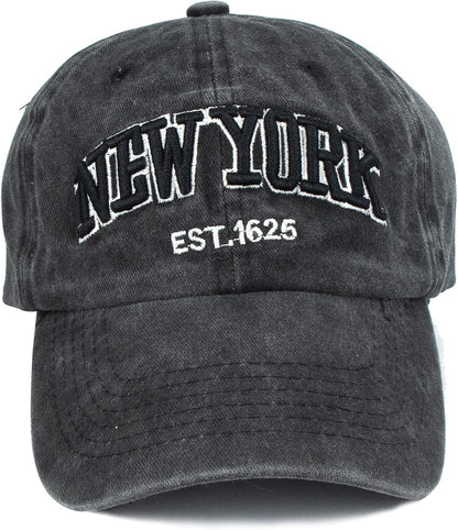 Baseball Hat New-York Distressed-Adjustable-Strapback - Washed Twill Dad Hat Unisex