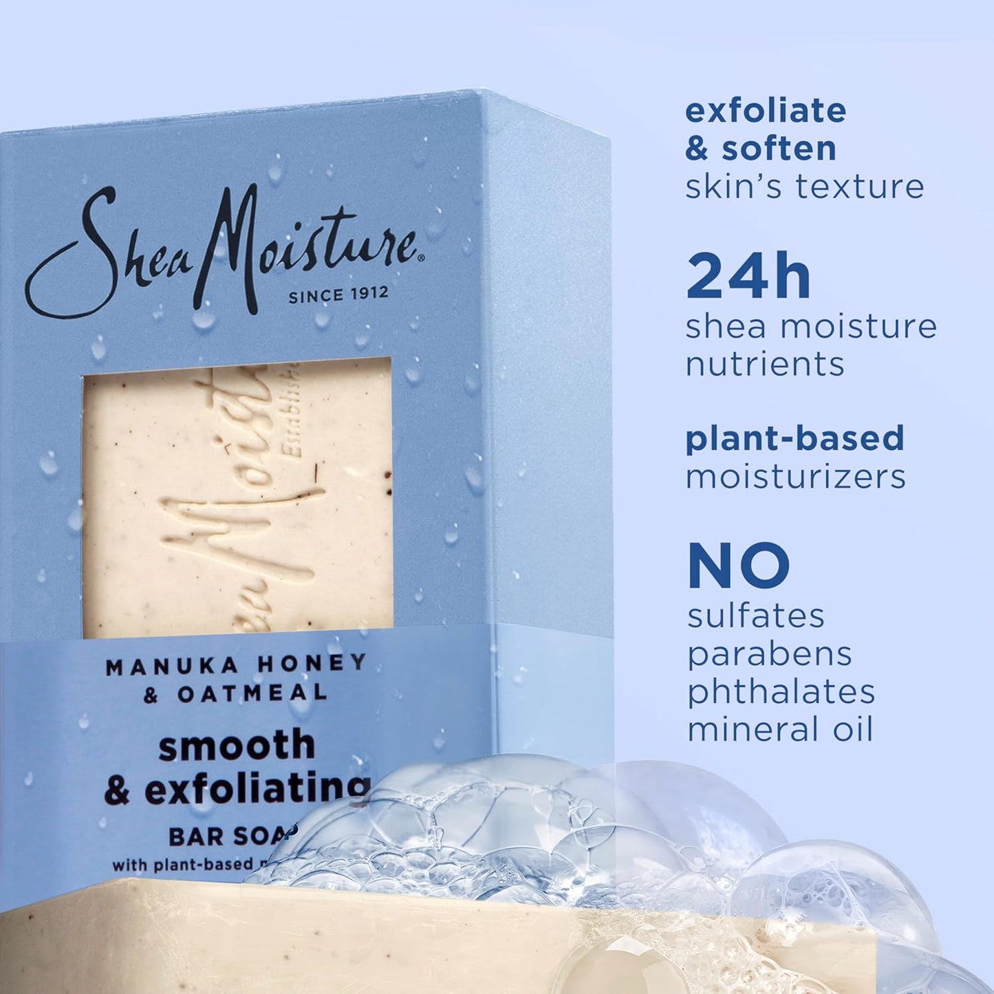 Bar Soap Manuka Honey Oatmeal 4 Count Smoothing & Exfoliating Smooth and Exfoliating Bar Soap with 24H Shea Moisture Nutrients for Healthy, Glowing Skin 8 Oz