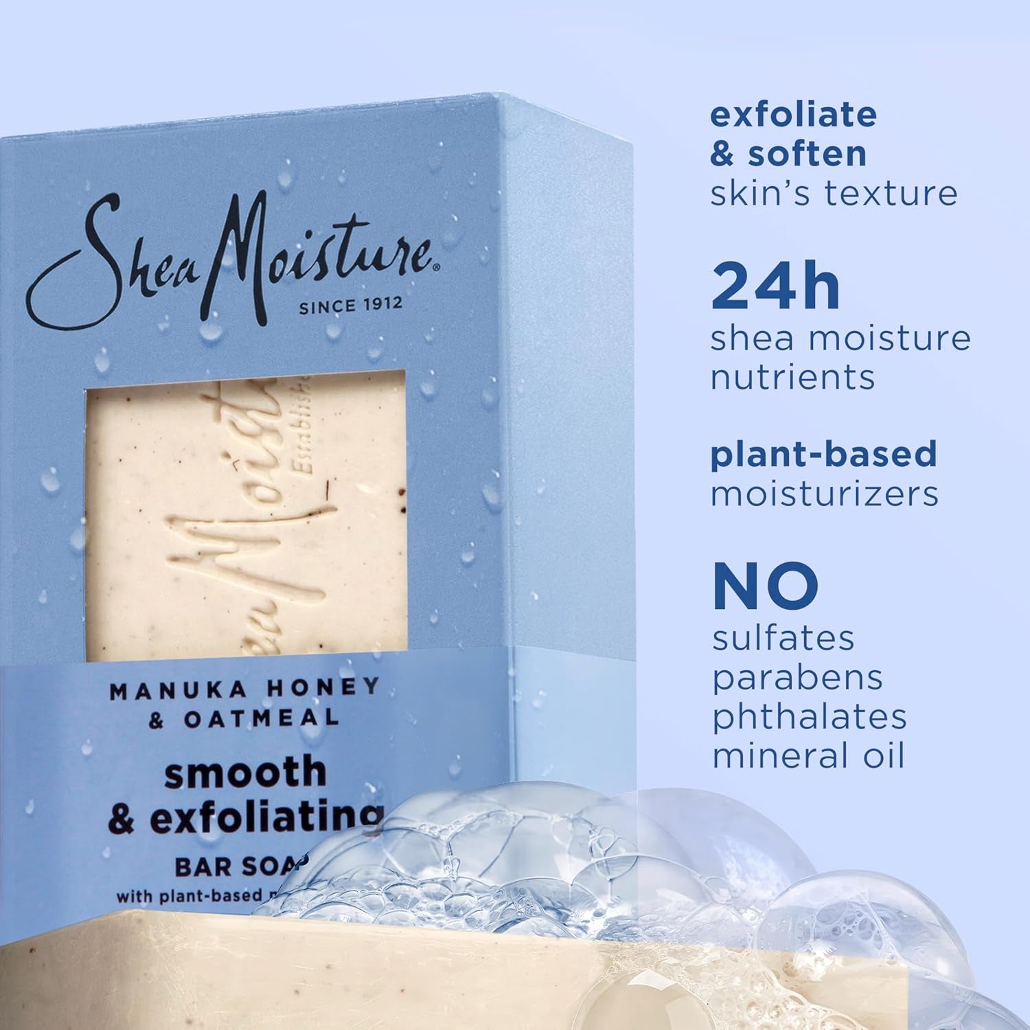 Bar Soap Manuka Honey Oatmeal 4 Count Smoothing & Exfoliating Smooth and Exfoliating Bar Soap with 24H Shea Moisture Nutrients for Healthy, Glowing Skin 8 Oz