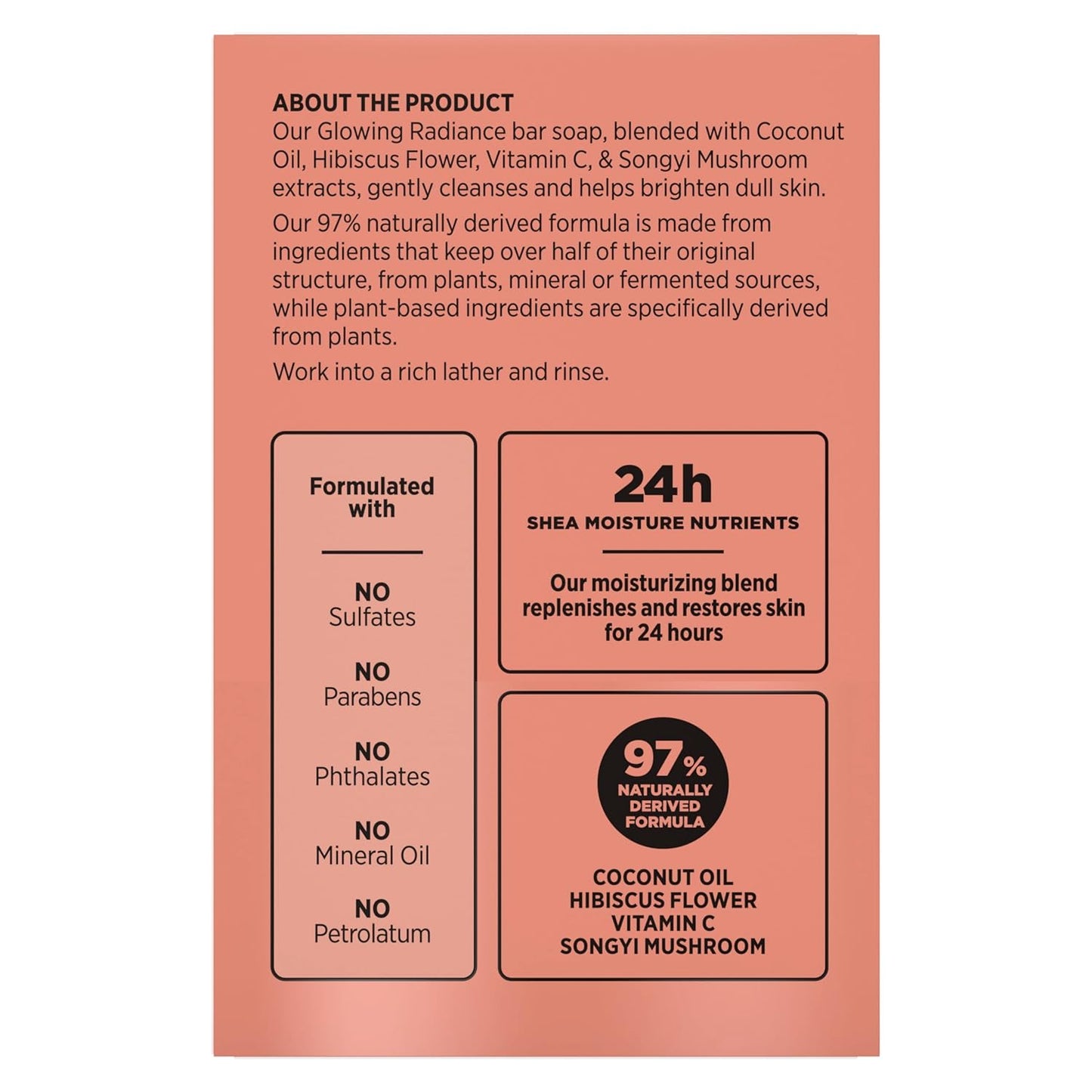 Bar Soap Coconut and Hibiscus 4 Count Glowing Radiance Glowing Radiance Bar Soap with 24H Shea Moisture Nutrients for Healthy, Glowing Skin 8 Oz