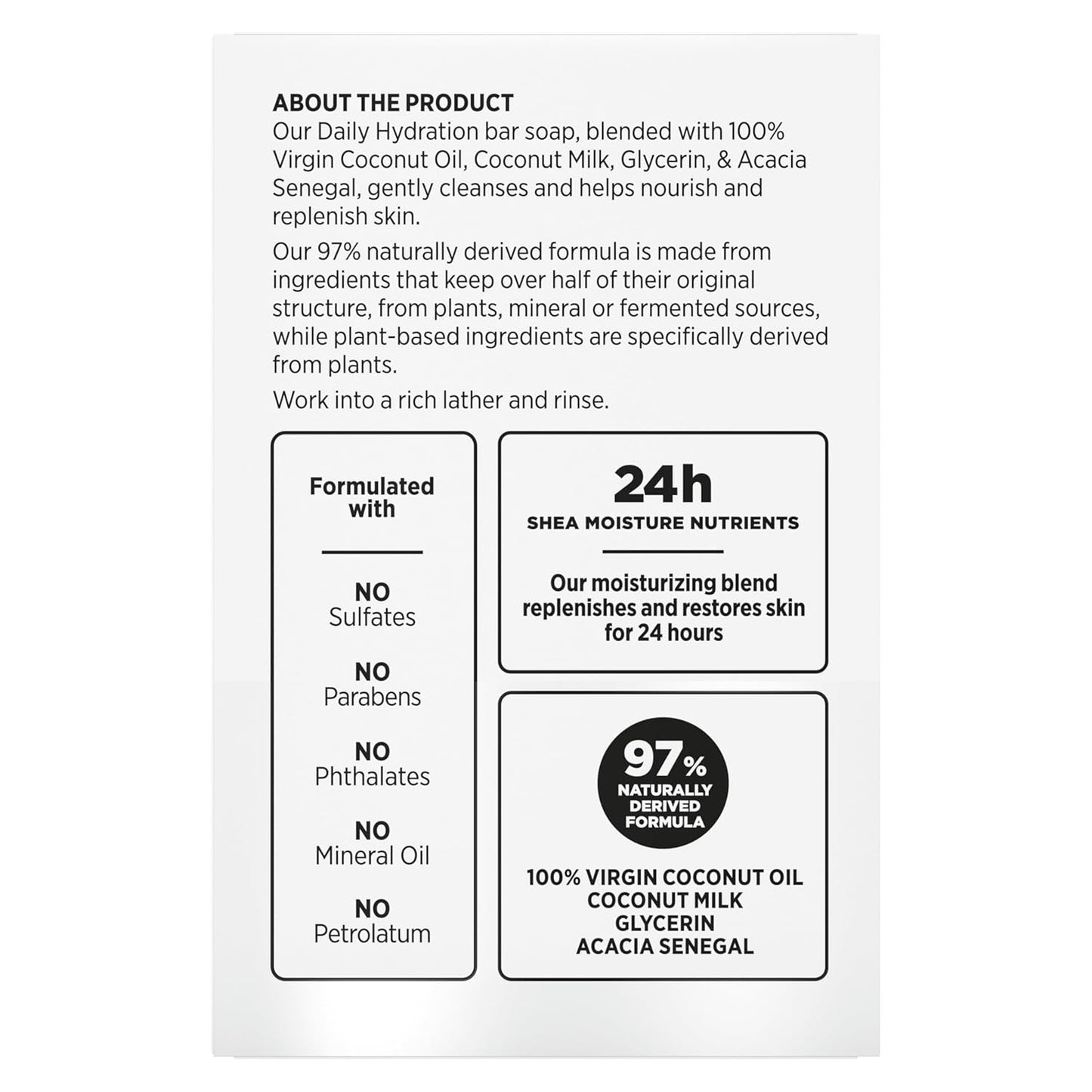 Bar Soap Virgin Coconut Oil 4 Count Nourish and Replenish Skin Daily Hydrating Bar Soap with 24H Shea Moisture Nutrients for Healthy, Glowing Skin 8 Oz