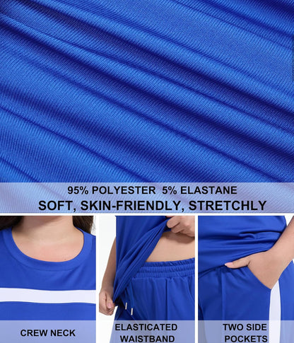 Women plus Size 2 Piece Sweatsuit Outfits Short Sleeve Shirts & Jogging Pants Track Suit Set