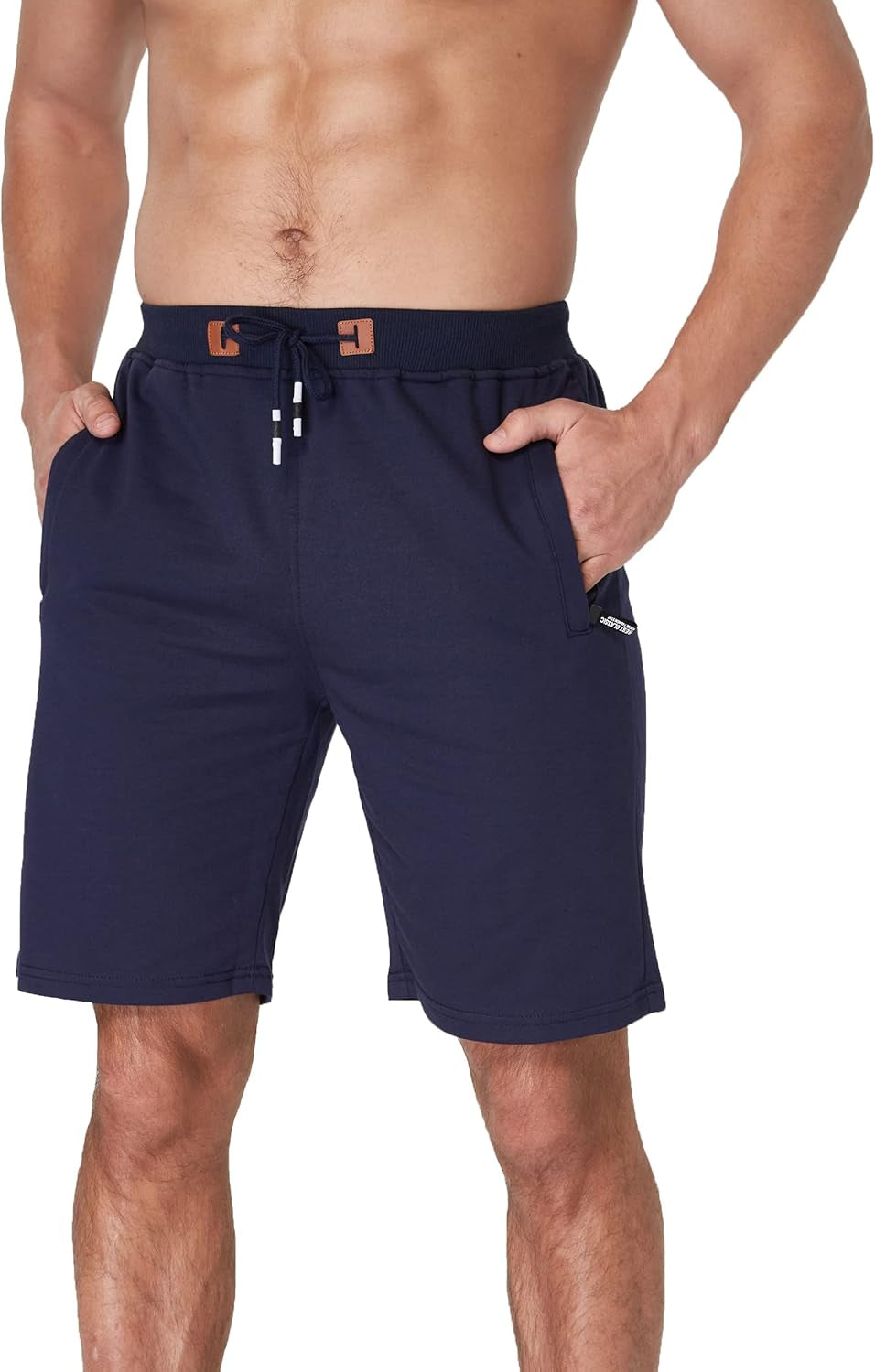 Mens Shorts Casual Workout Drawstring Shorts with Elastic Waist and Zipper Pockets