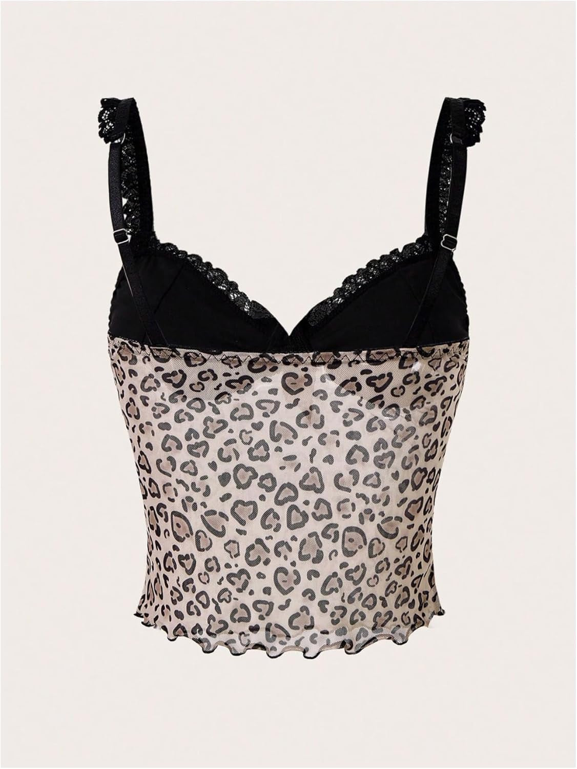 Women'S Y2K Leopard Print Camisole Mesh Tops Streetwear Women Lace Trim Sleeveless Cami Shirts Clubwear Crop Tops