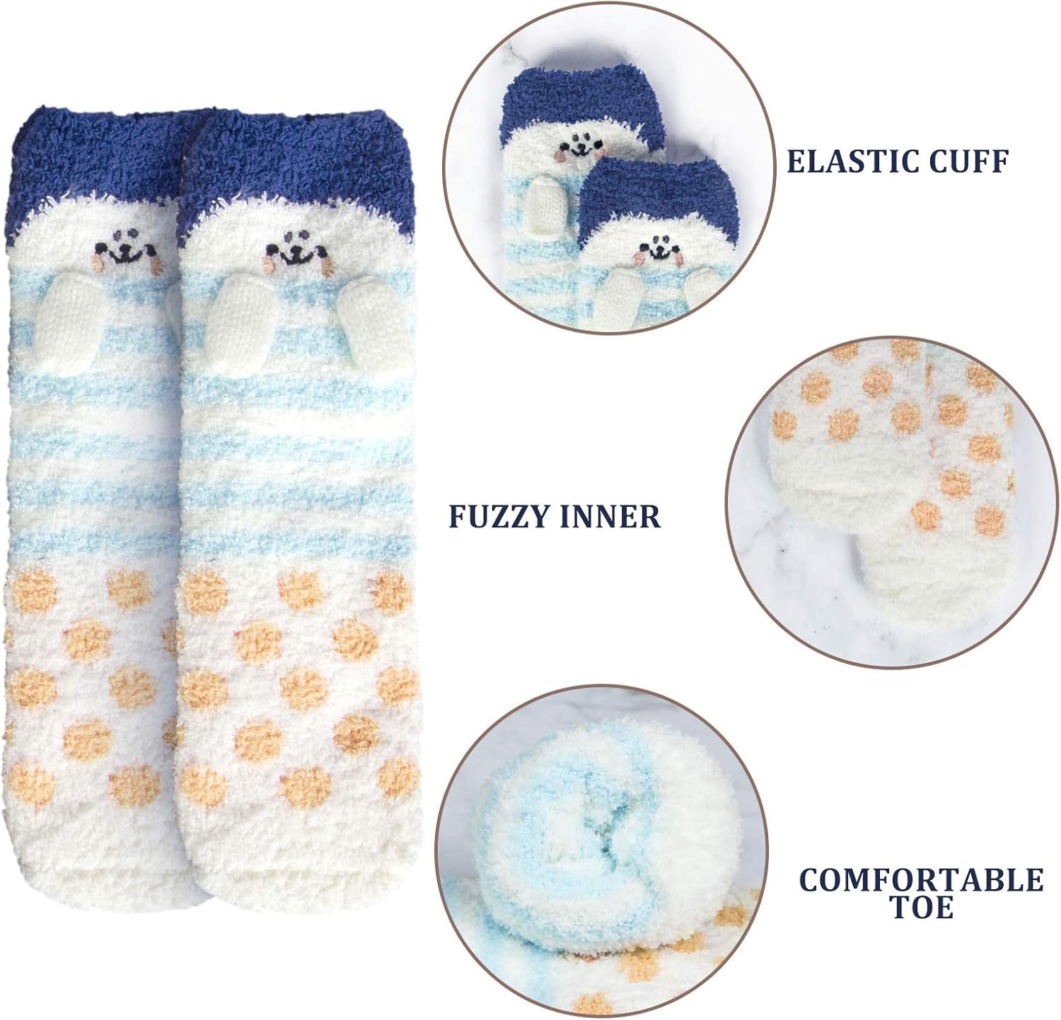 5 Pairs Fuzzy Socks for Women Soft Warm Slipper Socks Microfiber Cozy Socks Home Fluffy Christmas Socks(Navy)