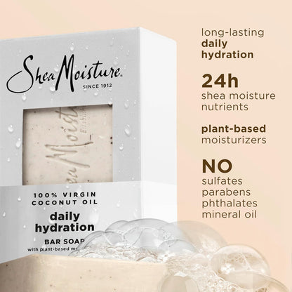 Bar Soap Virgin Coconut Oil 4 Count Nourish and Replenish Skin Daily Hydrating Bar Soap with 24H Shea Moisture Nutrients for Healthy, Glowing Skin 8 Oz