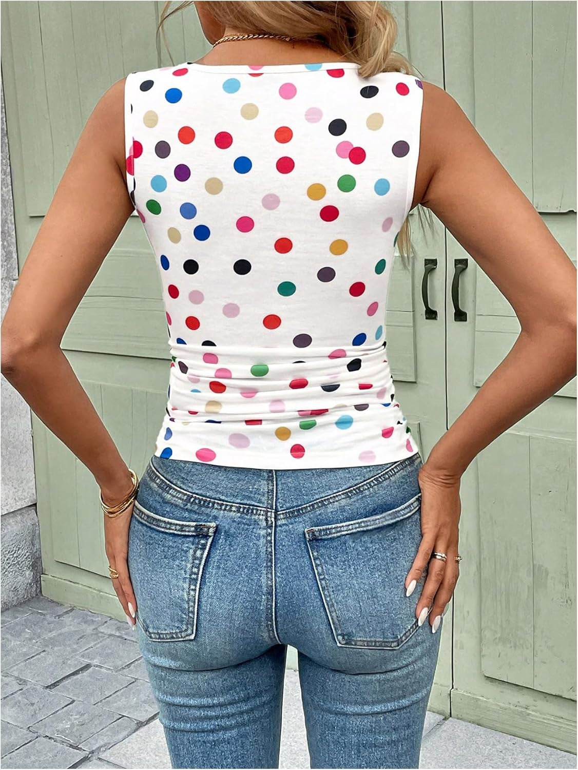 Women'S Sleeveless Camo Print Tank Top Scoop Neck Slim Fit Ruched Vest Top Summer Tee Shirts