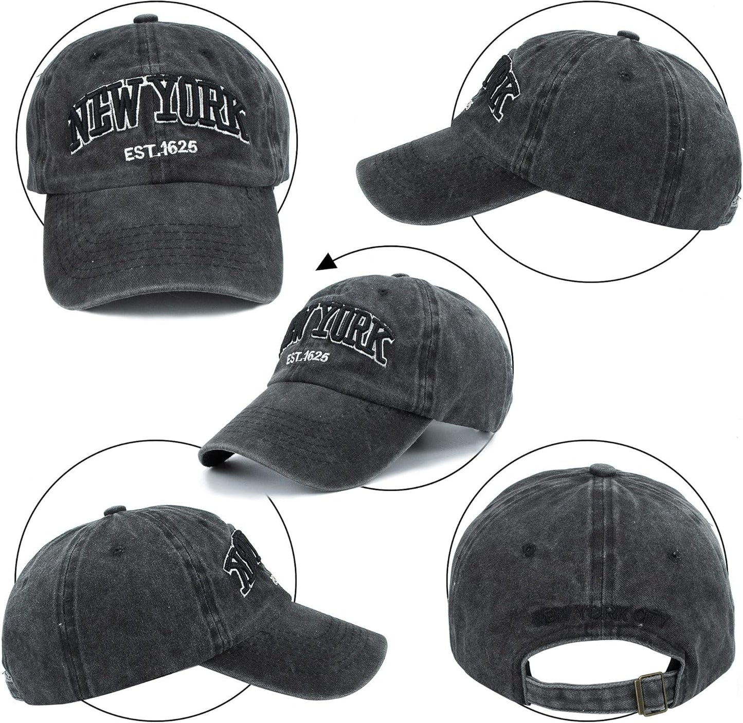 Baseball Hat New-York Distressed-Adjustable-Strapback - Washed Twill Dad Hat Unisex