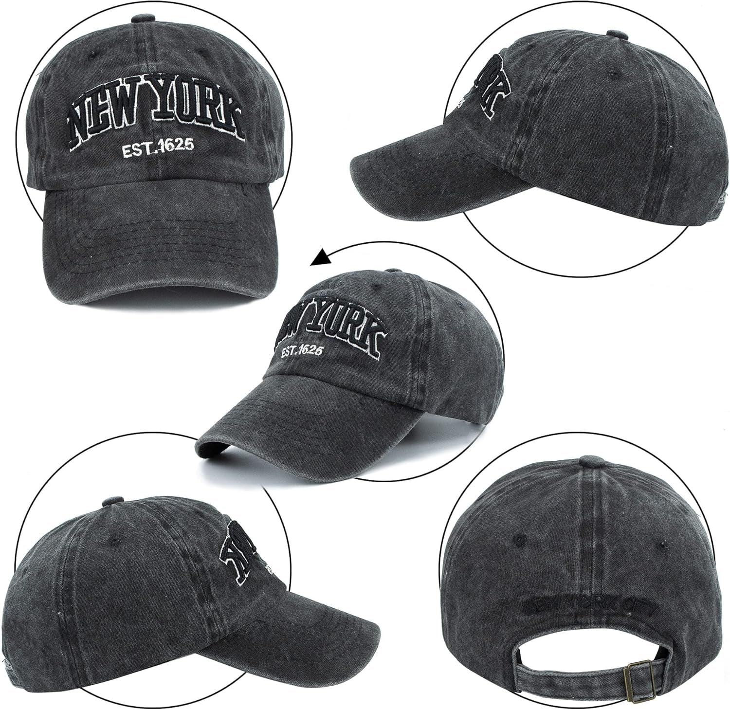 Baseball Hat New-York Distressed-Adjustable-Strapback - Washed Twill Dad Hat Unisex