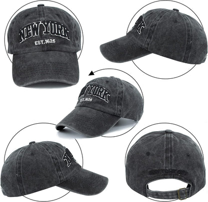 Baseball Hat New-York Distressed-Adjustable-Strapback - Washed Twill Dad Hat Unisex