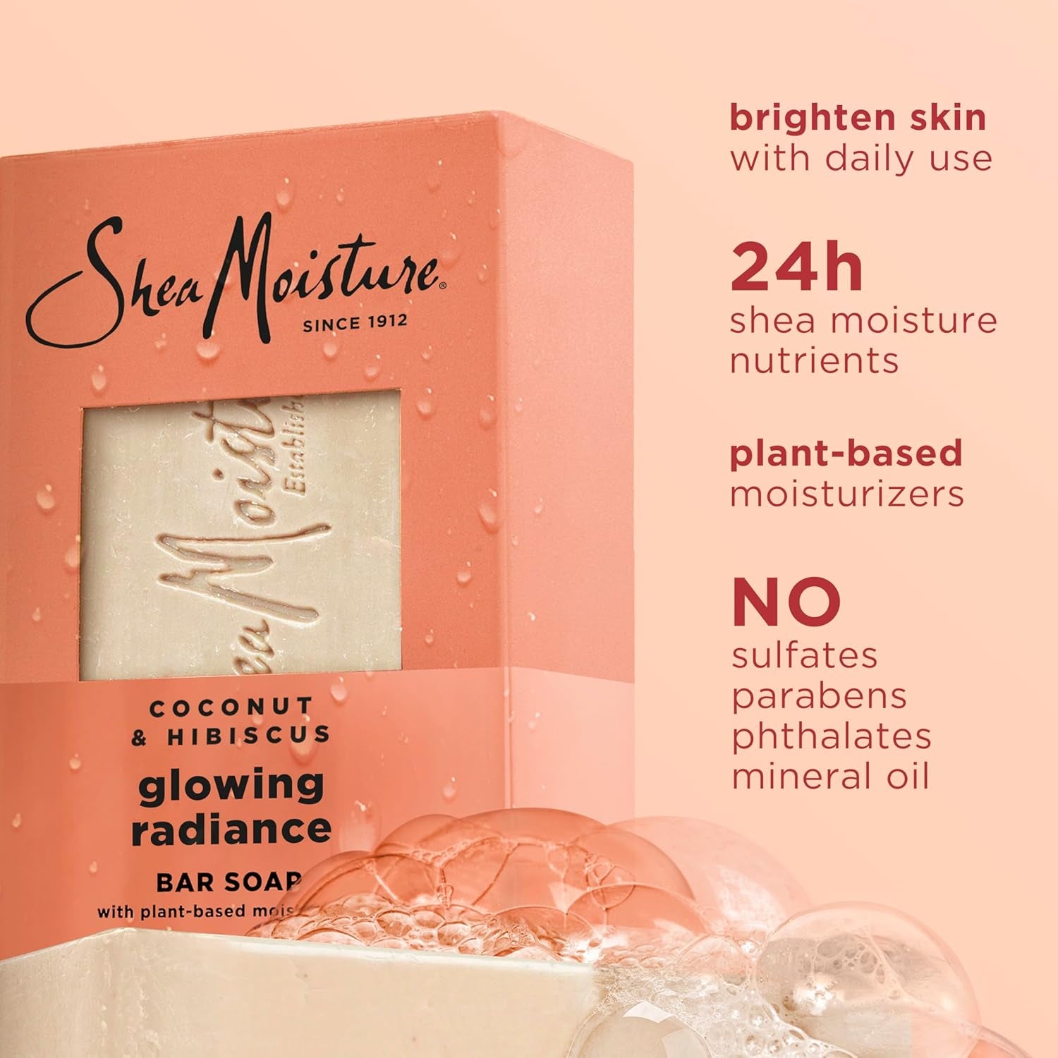 Bar Soap Coconut and Hibiscus 4 Count Glowing Radiance Glowing Radiance Bar Soap with 24H Shea Moisture Nutrients for Healthy, Glowing Skin 8 Oz