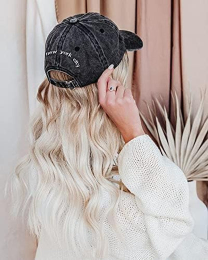 Baseball Hat New-York Distressed-Adjustable-Strapback - Washed Twill Dad Hat Unisex