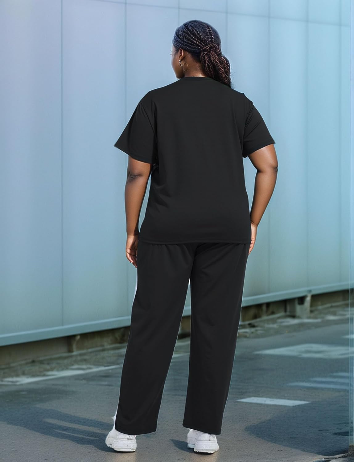 Women plus Size 2 Piece Sweatsuit Outfits Short Sleeve Shirts & Jogging Pants Track Suit Set