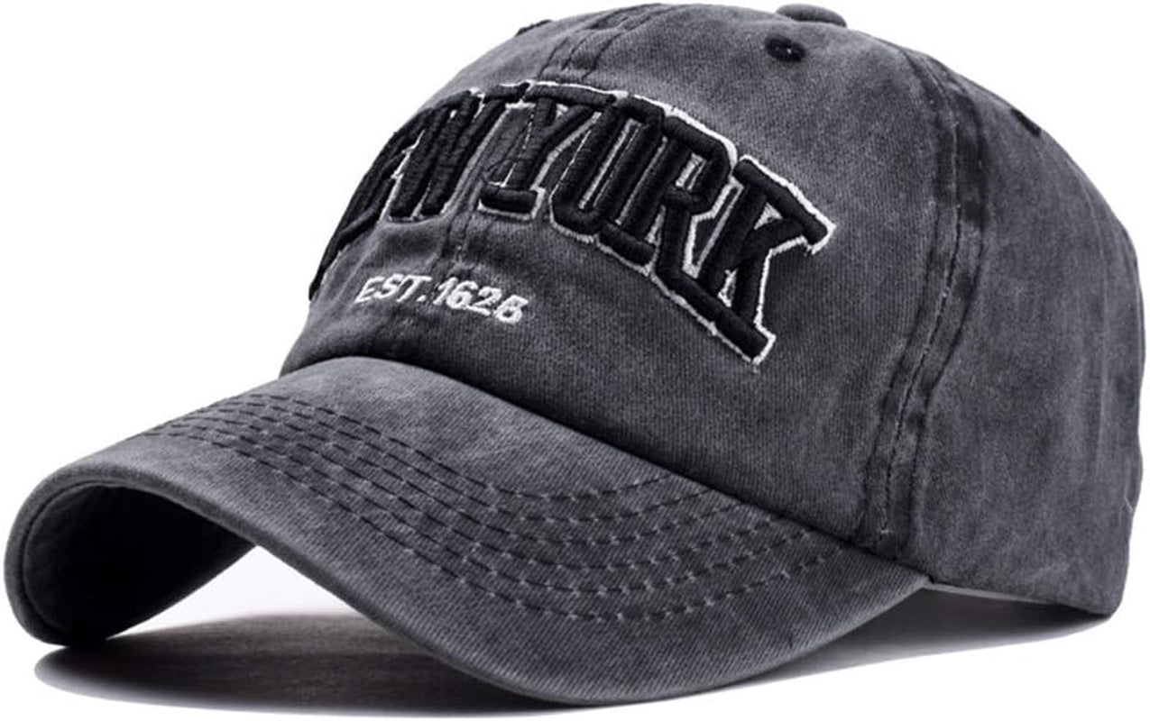 Baseball Hat New-York Distressed-Adjustable-Strapback - Washed Twill Dad Hat Unisex