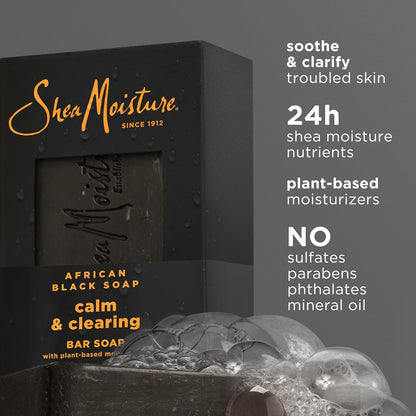 Bar Soap African Black Soap 4 Count Soothe and Clarify Skin Soothing and Clarifying Bar Soap with 24H Shea Moisture Nutrients for Healthy, Glowing Skin 8 Oz