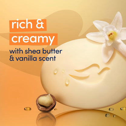 Beauty Bar Soap Shea Butter 4 Count for Nourished, Radiant Skin, Enriches Skin 3.75 Oz