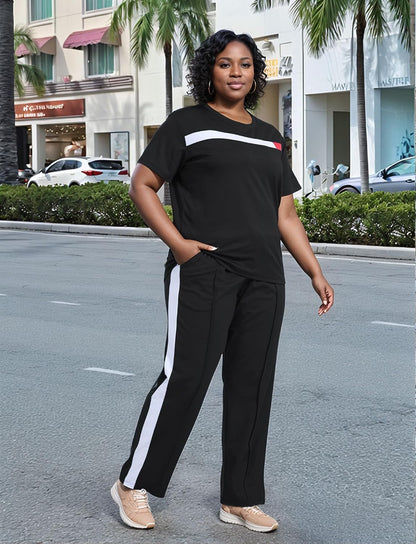 Women plus Size 2 Piece Sweatsuit Outfits Short Sleeve Shirts & Jogging Pants Track Suit Set