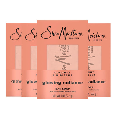 Bar Soap Coconut and Hibiscus 4 Count Glowing Radiance Glowing Radiance Bar Soap with 24H Shea Moisture Nutrients for Healthy, Glowing Skin 8 Oz