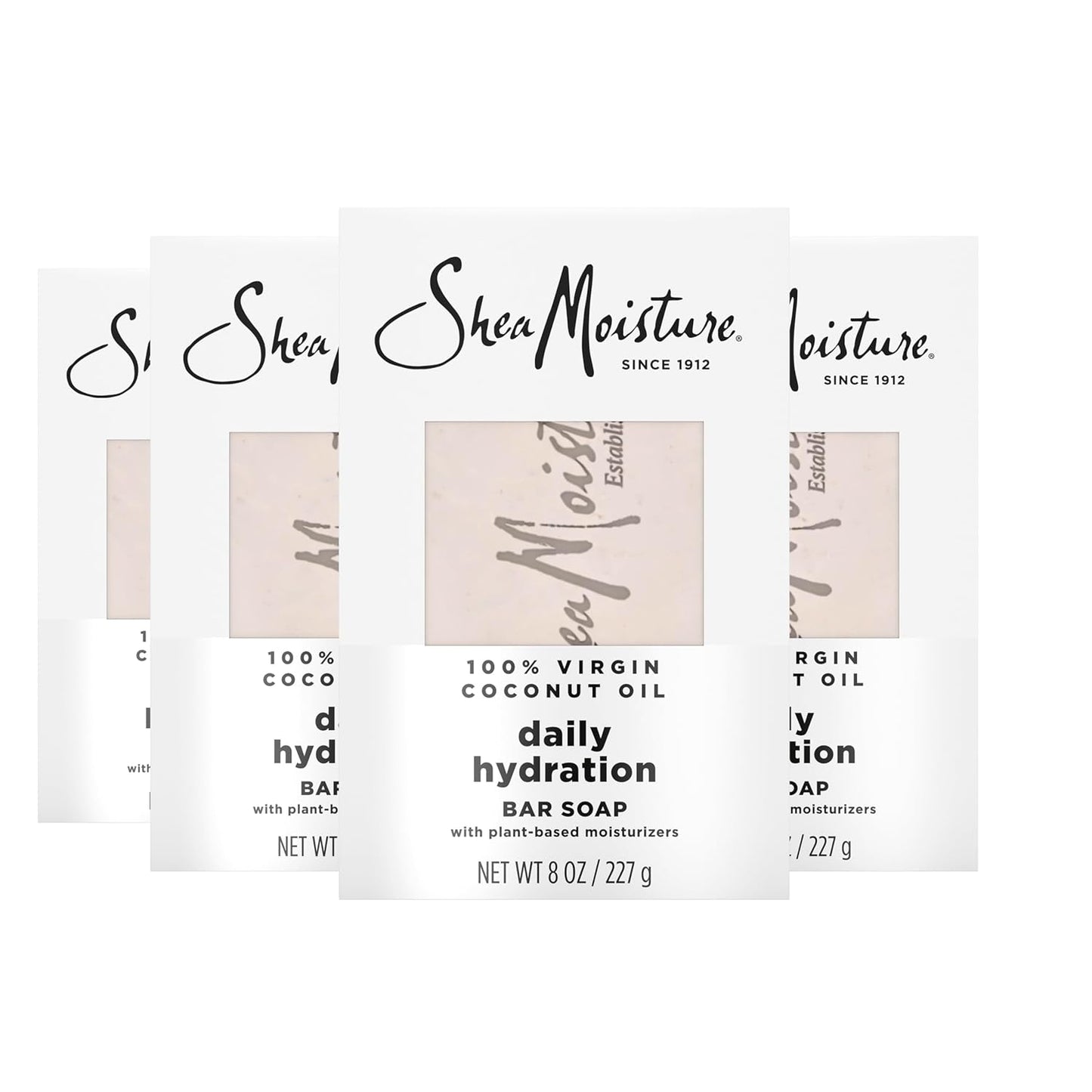 Bar Soap Virgin Coconut Oil 4 Count Nourish and Replenish Skin Daily Hydrating Bar Soap with 24H Shea Moisture Nutrients for Healthy, Glowing Skin 8 Oz