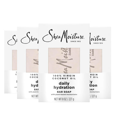 Bar Soap Virgin Coconut Oil 4 Count Nourish and Replenish Skin Daily Hydrating Bar Soap with 24H Shea Moisture Nutrients for Healthy, Glowing Skin 8 Oz