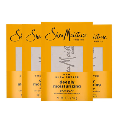 Bar Soap Raw Shea Butter 4 Count Moisturize and Restore Dry Skin Deeply Moisturizing Bar Soap with 24H Shea Moisture Nutrients for Healthy, Glowing Skin 8 Oz