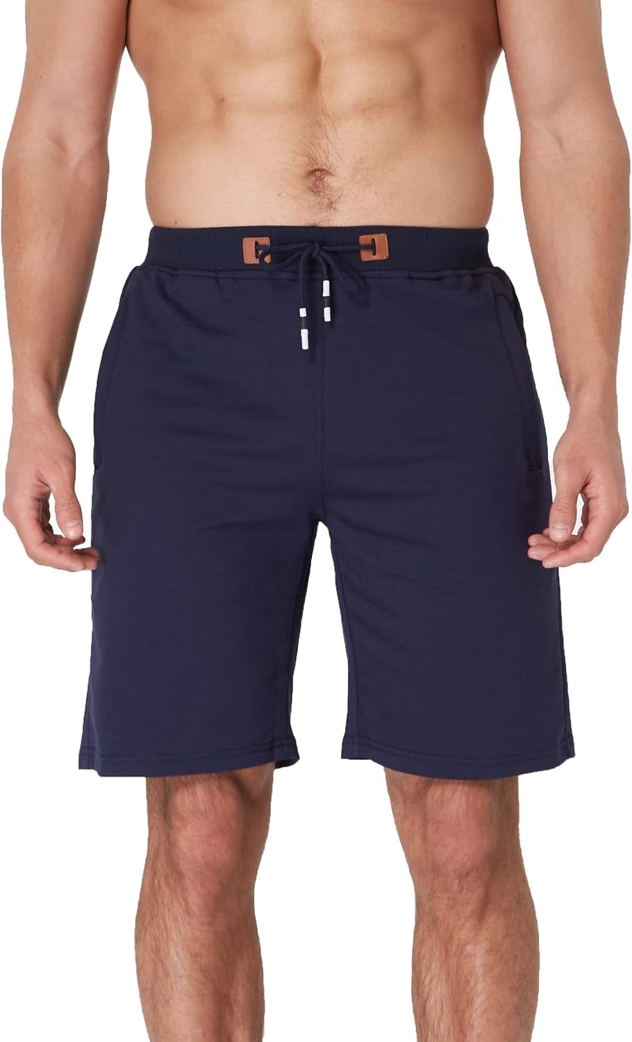 Mens Shorts Casual Workout Drawstring Shorts with Elastic Waist and Zipper Pockets