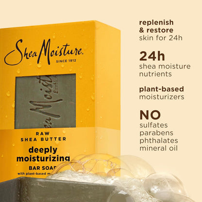 Bar Soap Raw Shea Butter 4 Count Moisturize and Restore Dry Skin Deeply Moisturizing Bar Soap with 24H Shea Moisture Nutrients for Healthy, Glowing Skin 8 Oz