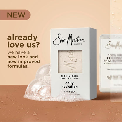 Bar Soap Virgin Coconut Oil 4 Count Nourish and Replenish Skin Daily Hydrating Bar Soap with 24H Shea Moisture Nutrients for Healthy, Glowing Skin 8 Oz